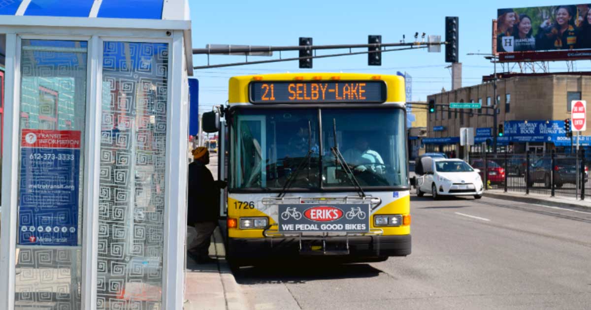 Transit riders boarding the 21 bus in Saint Paul