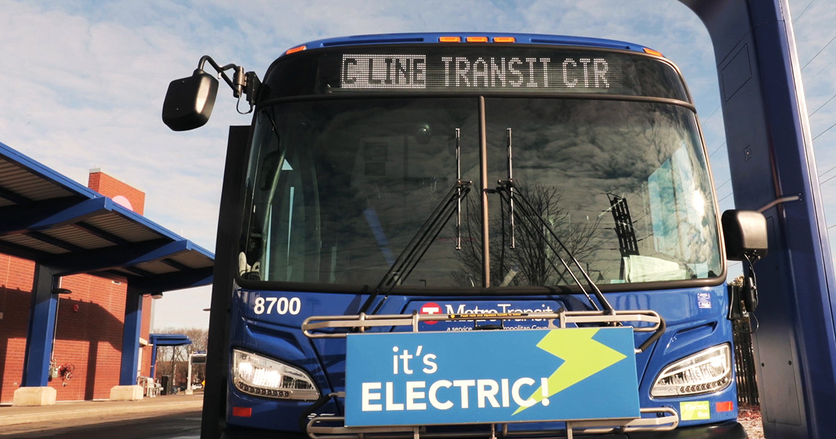 An all-electric C Line bus ready for a charge.