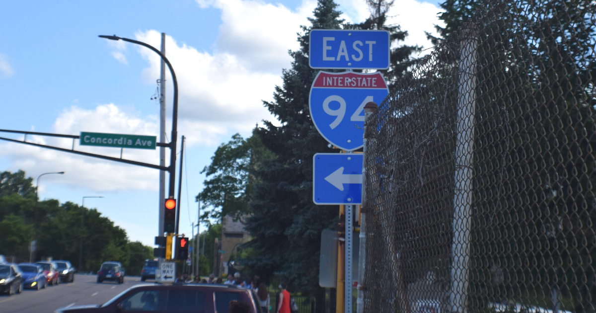 Road sign pointing to I-94 East in Saint Paul