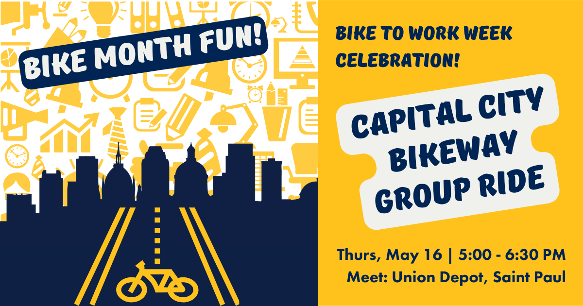 Bike Month Fun Event Graphic - May 16 Capital City Bikeway Group Ride