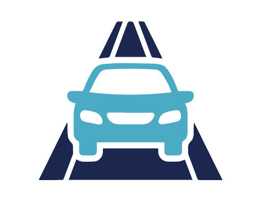 Graphic of a car on a roadway.