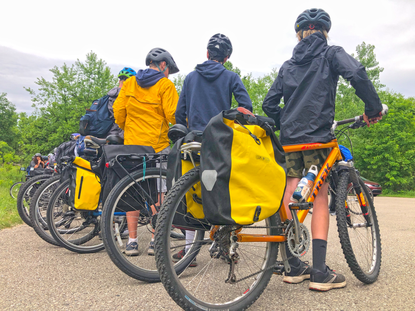 A group of students from Great River School getting ready to ride out onto the Elroy-Sparta Trail in Wisconsin